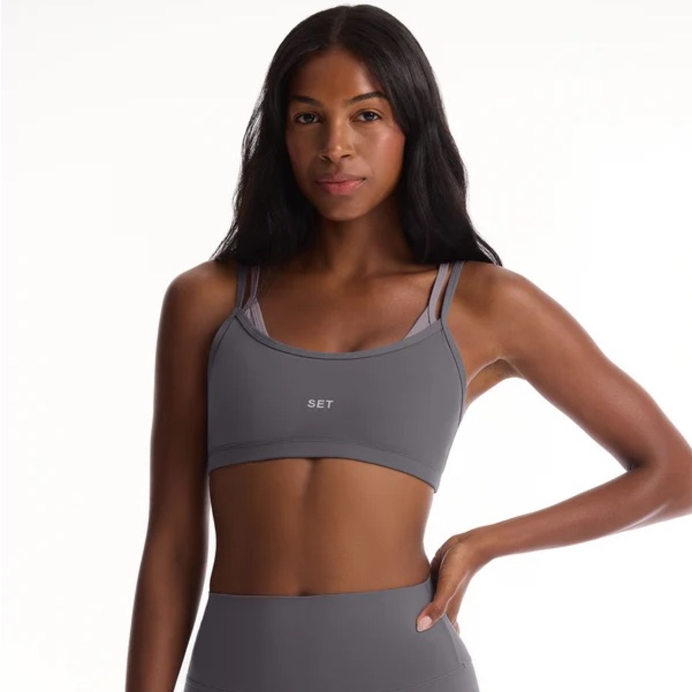 SET Active Women's Double-Strap Sports Bra in Charcoal Gray